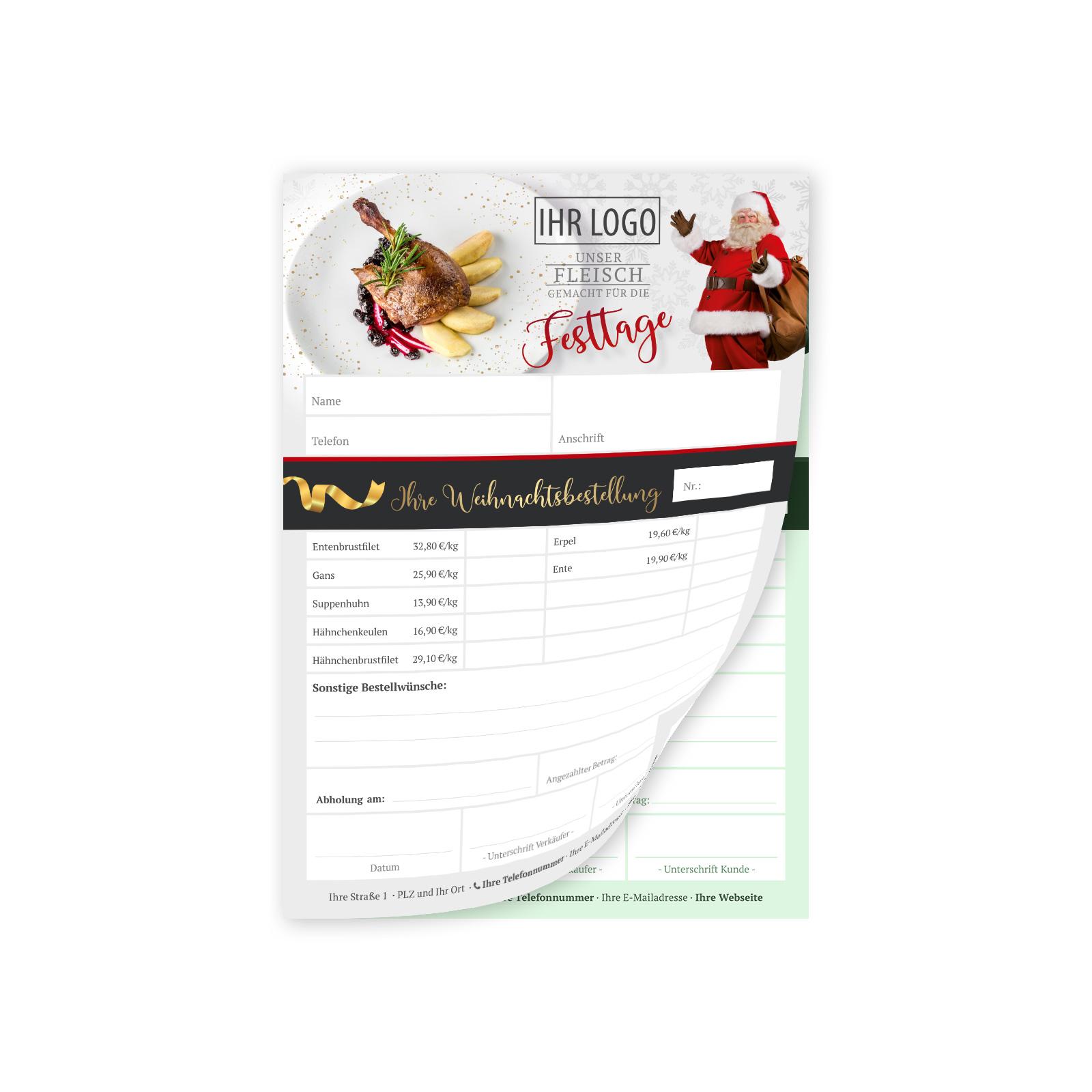 DIN A5 Bestellzettel als Durchschreibesatz: 2- fach, bis 10 Weihnachtsangebote bedrucken & bewerben