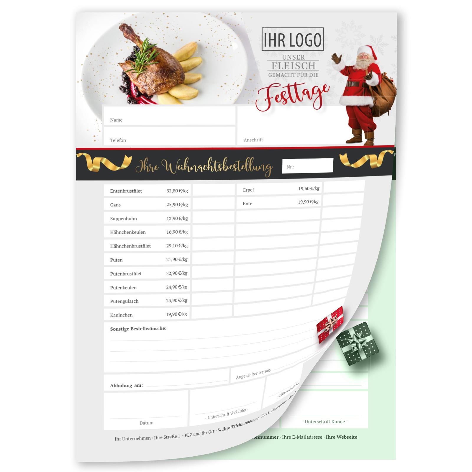 DIN A4 Bestellzettel als Durchschreibesatz: 2- fach, bis 20 Weihnachtsangebote bedrucken & bewerben
