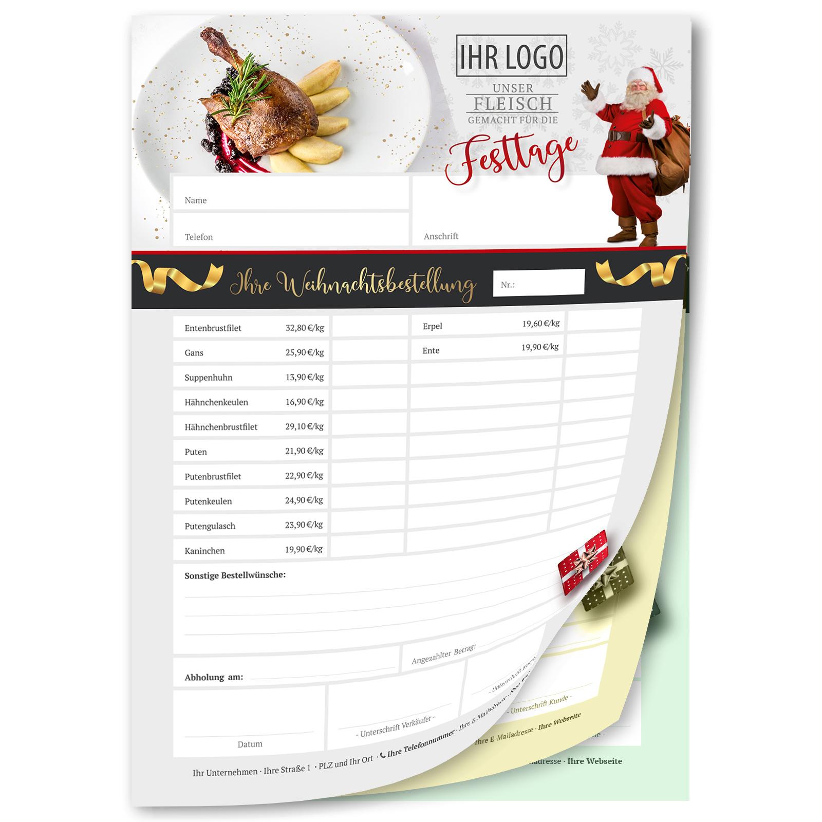 DIN A4 Bestellzettel als Durchschreibesatz: 3- fach, bis 20 Weihnachtsangebote bedrucken & bewerben