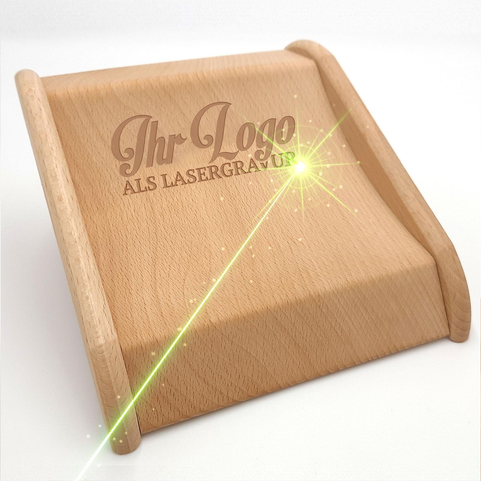 Holz- Zahlteller mit individueller Lasergravur und eigenem Logo