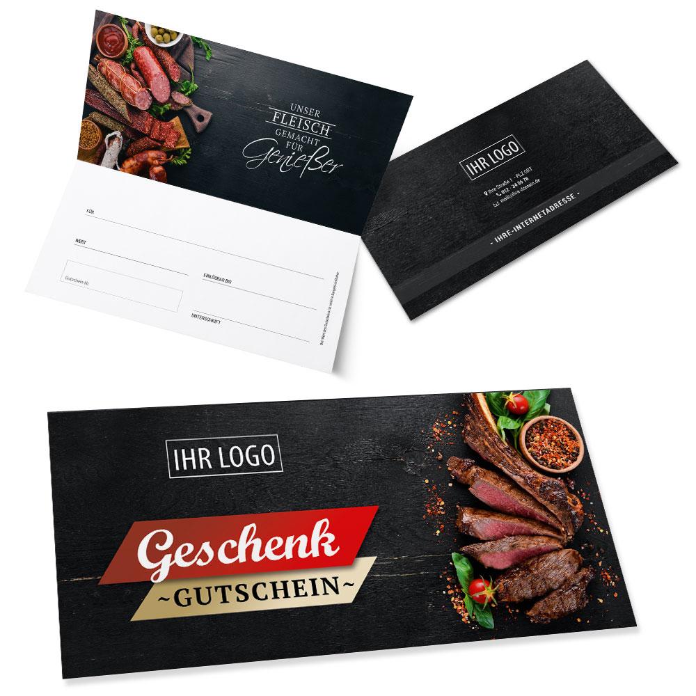 Metzger/ Fleischer Geschenkgutschein, inkl. Ihrem Logo, klappbar, Motiv Exklusiv