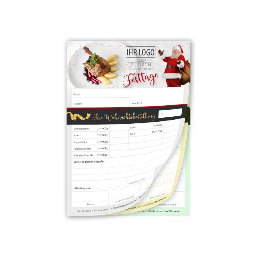 DIN A5 Bestellzettel als Durchschreibesatz: 3- fach, bis 10 Weihnachtsangebote bedrucken & bewerben
