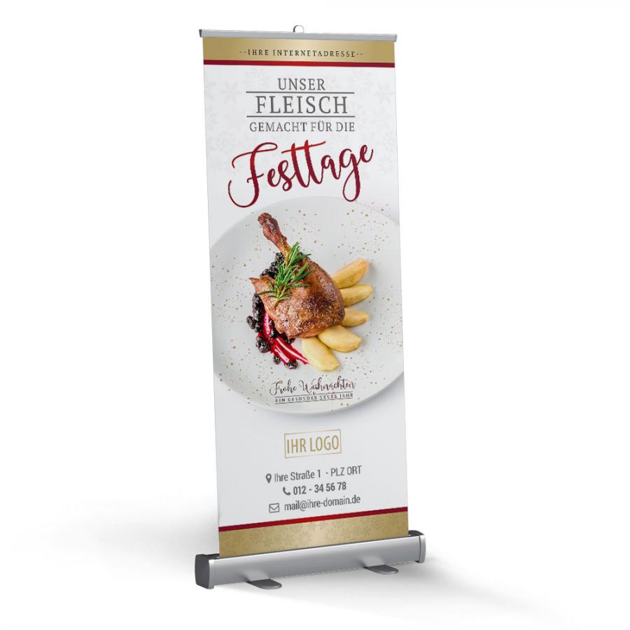 Roll-Up Display 85 x 200 cm bedruckt, Motiv: Weihnachtsbraten Enten- & Gänsekeule